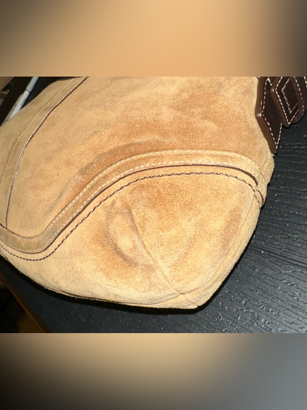 Vintage Coach Y2K Soho Camel Brown Suede Flap Buckle Shoulder Bag Purse F10918 - Picture 7 of 12